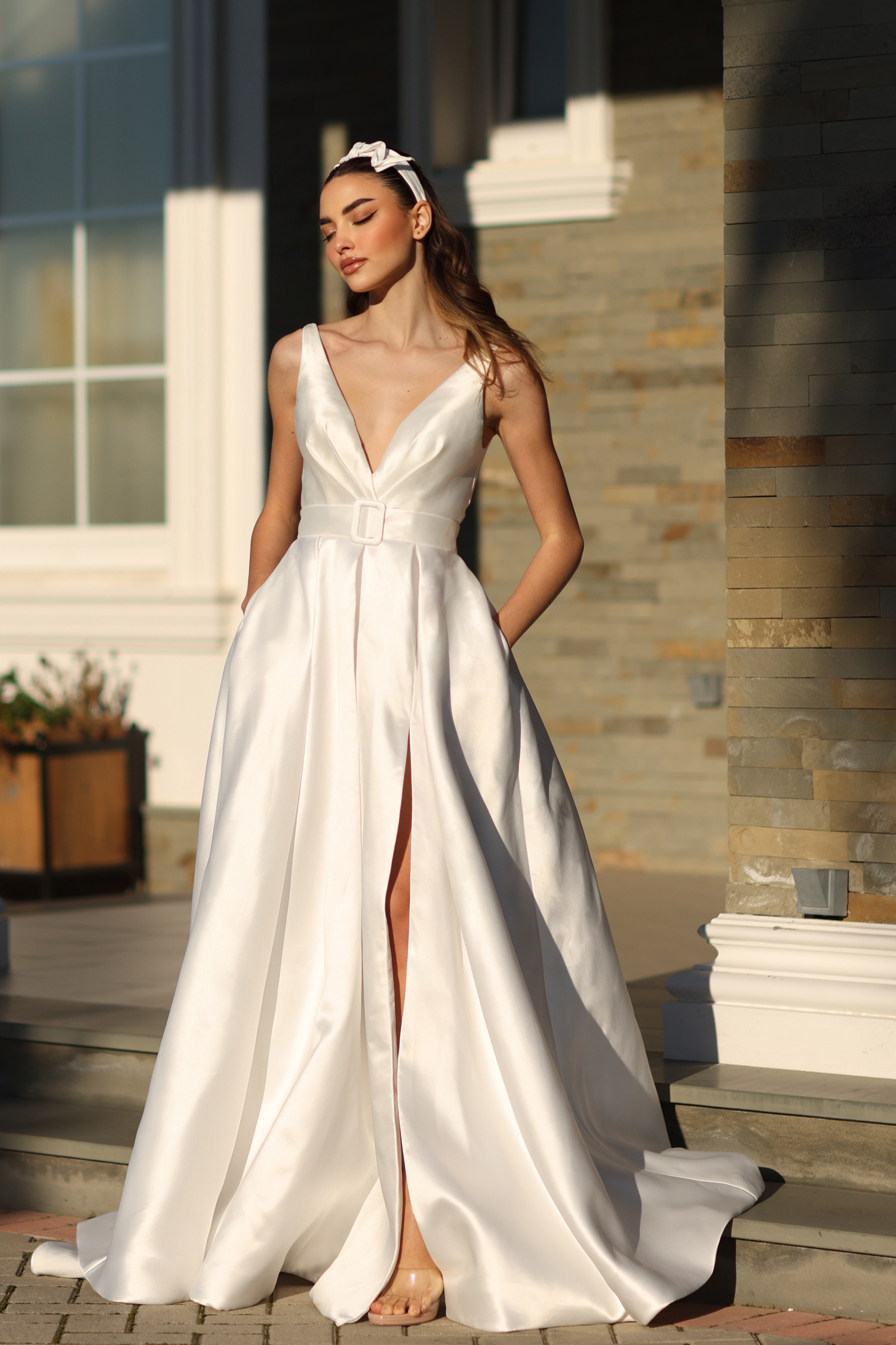 A Line V Neck Mikado Wedding Ball Gown Dress BB209W