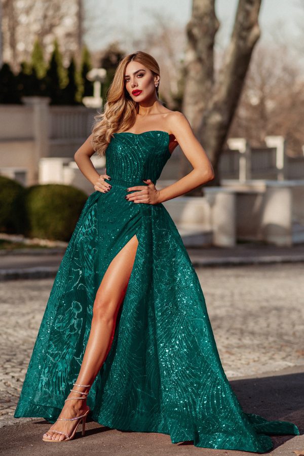 Emerald Green Long Formal Gown with 3D Florals