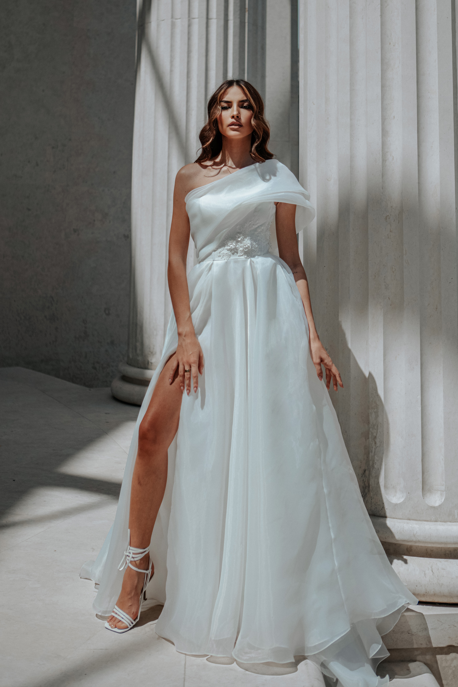 White Off The Shoulder Asymmetrical Wedding Dress TK012W